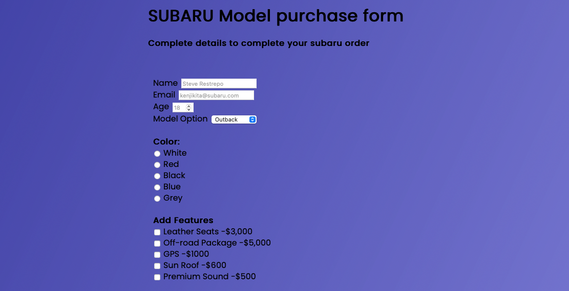 subaru purchase form